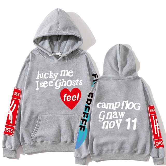 Lucky Me I See Ghosts Grey Hoodie