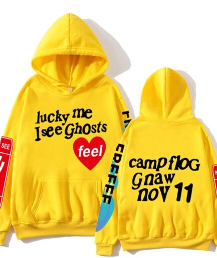 Lucky Me I See Ghosts Yellow CampFlog Hoodie
